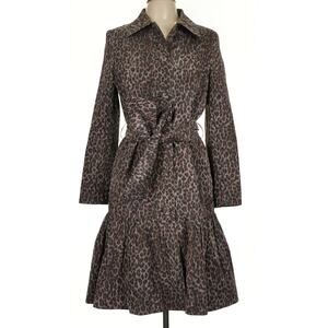 Charles Gray London Tan Belted Leopard Trench Coat Dress Ruffles Size L Outdoor